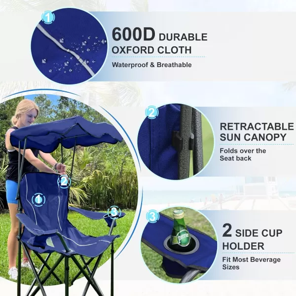 LETS CAMP Camp Chair with Shade Canopy Folding Camping Recliner Chair with Carry Bag for Outdoor Camping Hiking Beach Heavy Duty 350 LBSNavy