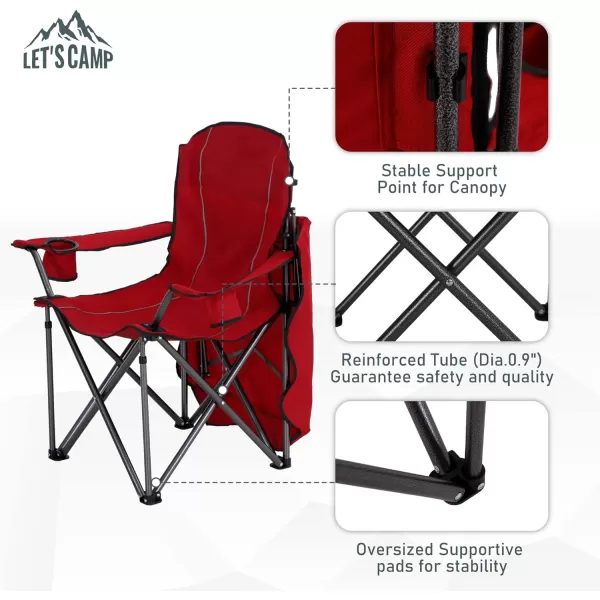 LETS CAMP Camp Chair with Shade Canopy Folding Camping Recliner Chair with Carry Bag for Outdoor Camping Hiking Beach Heavy Duty 350 LBSRed