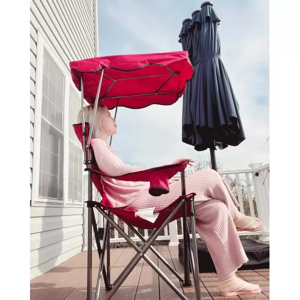 LETS CAMP Camp Chair with Shade Canopy Folding Camping Recliner Chair with Carry Bag for Outdoor Camping Hiking Beach Heavy Duty 350 LBSRed