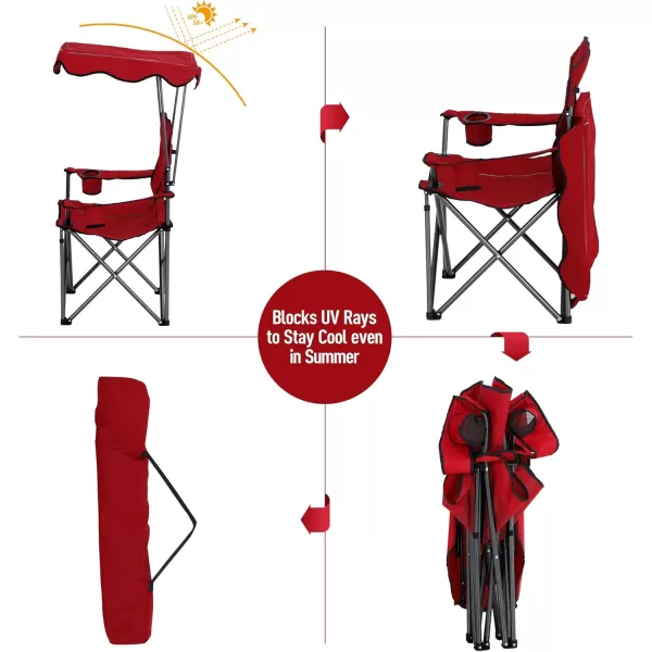 LETS CAMP Camp Chair with Shade Canopy Folding Camping Recliner Chair with Carry Bag for Outdoor Camping Hiking Beach Heavy Duty 350 LBSRed