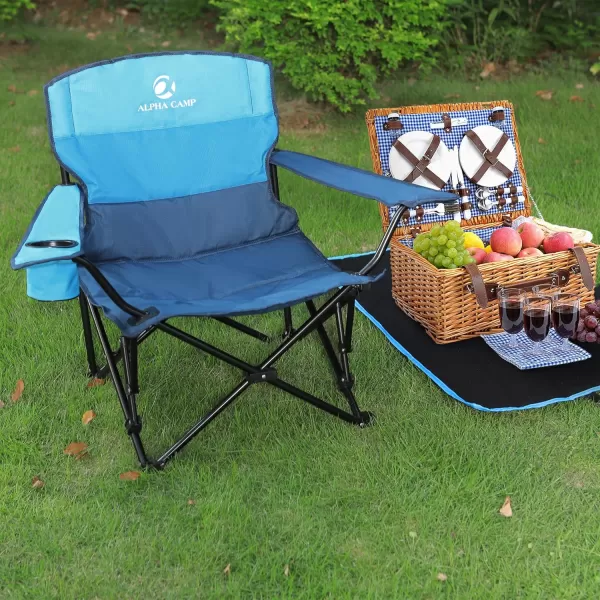 LETS CAMP Folding Camping Chair 2 Pack Low Chair Quad Portable Chair with Cup Holder Steel Frame Collapsible Chair for Outdoor250LBSSeat2