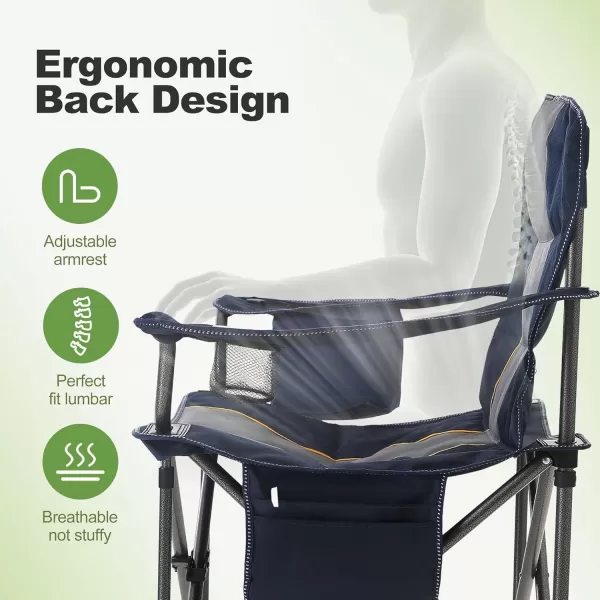 LETS CAMP Folding Camping Chair Oversized Heavy Duty Padded Outdoor Chair with Cup Holder Storage and Cooler Bag 450 LBS Weight Capacity Thicken 600D OxfordNavy Blue