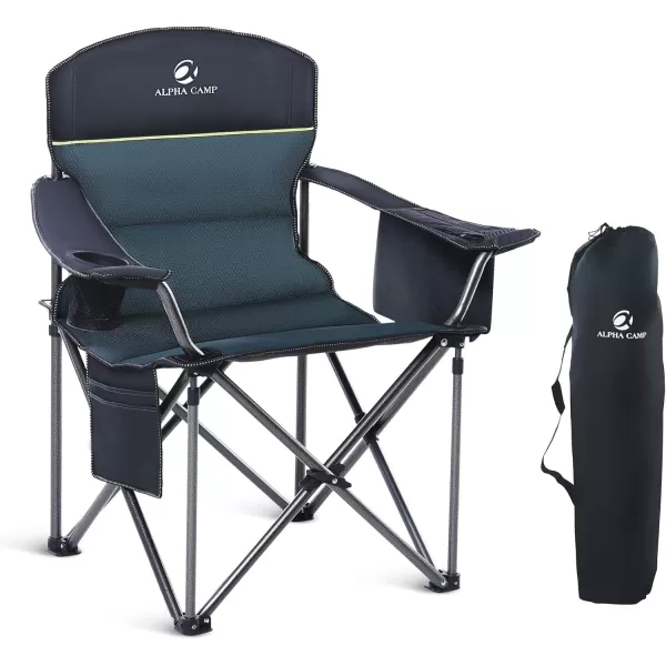 LETS CAMP Folding Camping Chair Oversized Heavy Duty Padded Outdoor Chair with Cup Holder Storage and Cooler Bag 450 LBS Weight Capacity Thicken 600D OxfordGreen