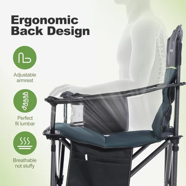 LETS CAMP Folding Camping Chair Oversized Heavy Duty Padded Outdoor Chair with Cup Holder Storage and Cooler Bag 450 LBS Weight Capacity Thicken 600D OxfordGreen