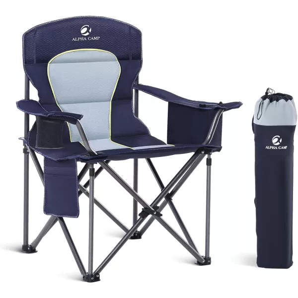 LETS CAMP Folding Camping Chair Oversized Heavy Duty Padded Outdoor Chair with Cup Holder Storage and Cooler Bag 450 LBS Weight Capacity Thicken 600D OxfordBlue