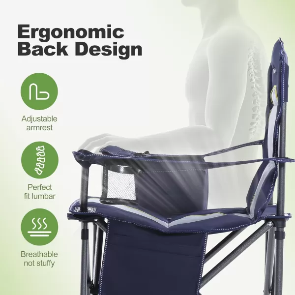 LETS CAMP Folding Camping Chair Oversized Heavy Duty Padded Outdoor Chair with Cup Holder Storage and Cooler Bag 450 LBS Weight Capacity Thicken 600D OxfordBlue