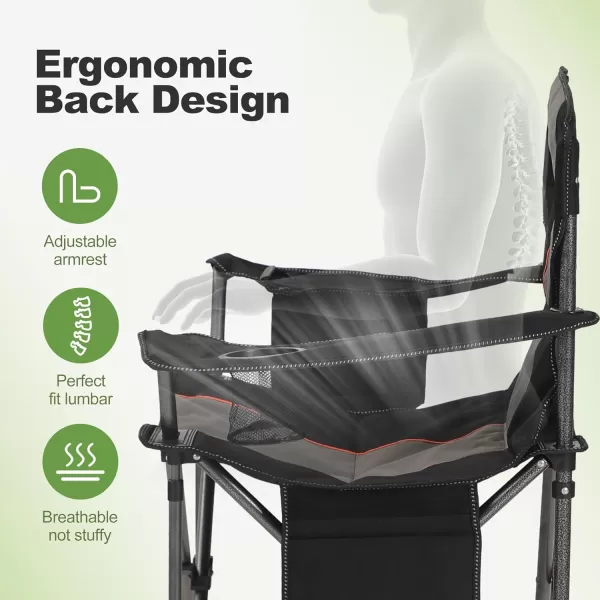LETS CAMP Folding Camping Chair Oversized Heavy Duty Padded Outdoor Chair with Cup Holder Storage and Cooler Bag 450 LBS Weight Capacity Thicken 600D OxfordBlack