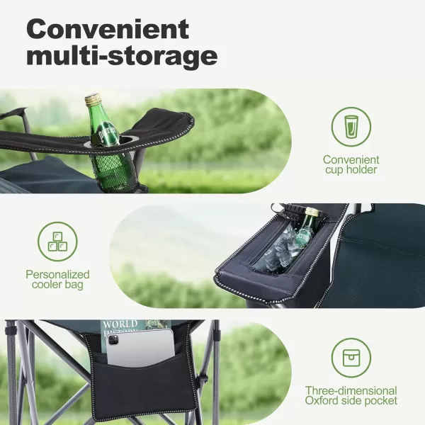 LETS CAMP Folding Camping Chair Oversized Heavy Duty Padded Outdoor Chair with Cup Holder Storage and Cooler Bag 450 LBS Weight Capacity Thicken 600D OxfordGreen