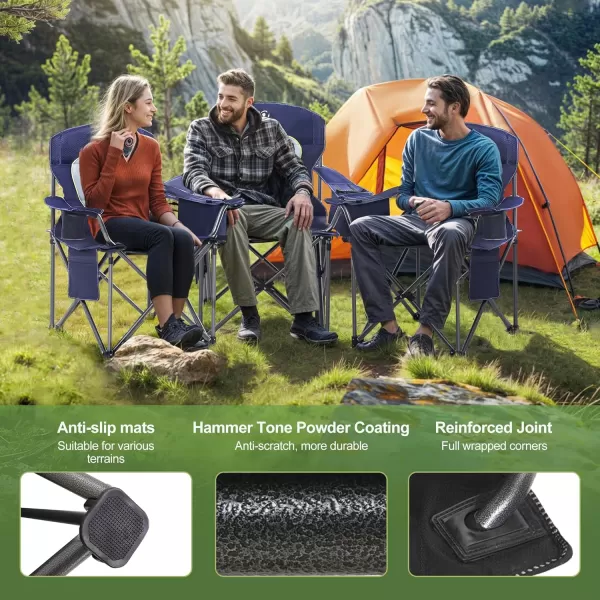 LETS CAMP Folding Camping Chair Oversized Heavy Duty Padded Outdoor Chair with Cup Holder Storage and Cooler Bag 450 LBS Weight Capacity Thicken 600D OxfordBlue