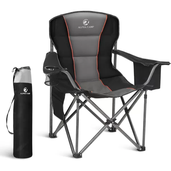LETS CAMP Folding Camping Chair Oversized Heavy Duty Padded Outdoor Chair with Cup Holder Storage and Cooler Bag 450 LBS Weight Capacity Thicken 600D OxfordBlack