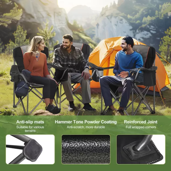 LETS CAMP Folding Camping Chair Oversized Heavy Duty Padded Outdoor Chair with Cup Holder Storage and Cooler Bag 450 LBS Weight Capacity Thicken 600D OxfordBlack