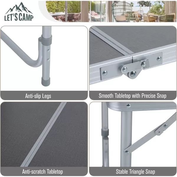 LETS CAMP Folding Camping Table 4FT Aluminum Camping Table Portable Picnic Dining Table Lightweight Folding Card Table wHandle for Indoor Outdoor Patio Backyard Party Work