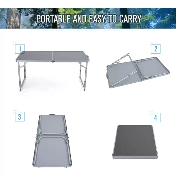 LETS CAMP Folding Camping Table 4FT Aluminum Camping Table Portable Picnic Dining Table Lightweight Folding Card Table wHandle for Indoor Outdoor Patio Backyard Party Work
