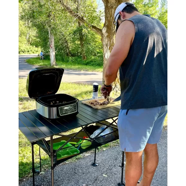 LETS CAMP Folding Camping Table Portable Aluminum Rollup Picnic Backpacking Table with Adjustable Height Large Storage and Carrying Bag for Picnic Camping BBQ Party Backyard Beach