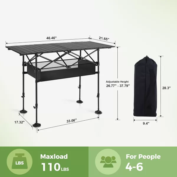 LETS CAMP Folding Camping Table Portable Aluminum Rollup Picnic Backpacking Table with Adjustable Height Large Storage and Carrying Bag for Picnic Camping BBQ Party Backyard Beach