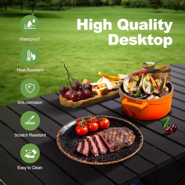 LETS CAMP Folding Camping Table Portable Aluminum Rollup Picnic Backpacking Table with Adjustable Height Large Storage and Carrying Bag for Picnic Camping BBQ Party Backyard Beach