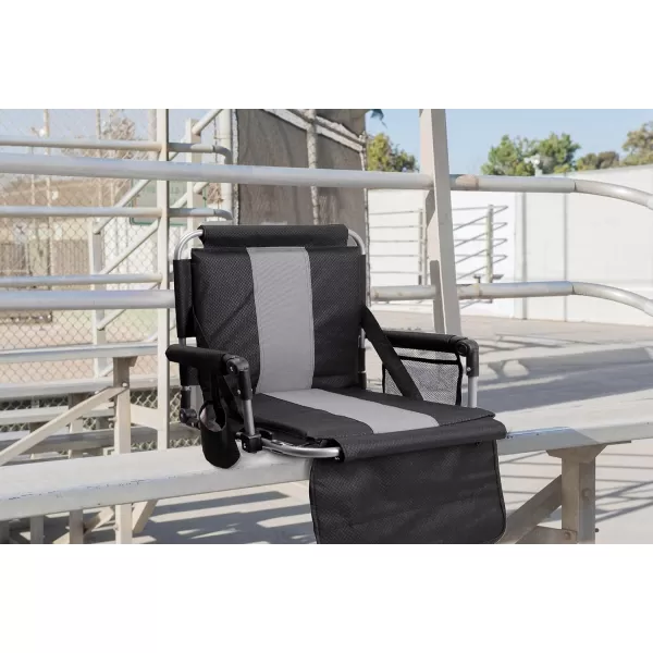 LETS CAMP Folding Stadium Seat Bleacher Chair with Cup Holder Mesh Bag and Hide Hooks Portable Stadium Chair with Back and CushionBlack Grey  2 Pcs