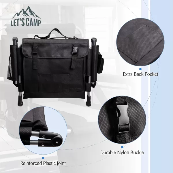 LETS CAMP Folding Stadium Seat Bleacher Chair with Cup Holder Mesh Bag and Hide Hooks Portable Stadium Chair with Back and CushionBlack Grey  2 Pcs