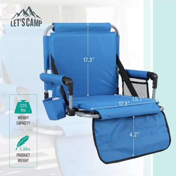 LETS CAMP Folding Stadium Seat Bleacher Chair with Cup Holder Mesh Bag and Hide Hooks Portable Stadium Chair with Back and CushionBlue