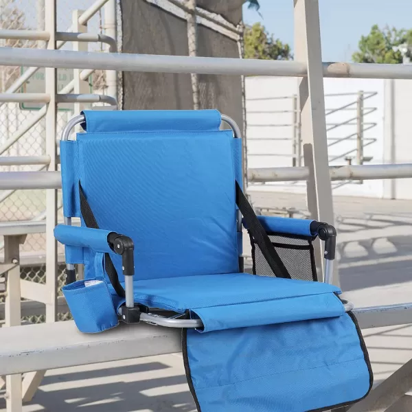 LETS CAMP Folding Stadium Seat Bleacher Chair with Cup Holder Mesh Bag and Hide Hooks Portable Stadium Chair with Back and CushionBlue