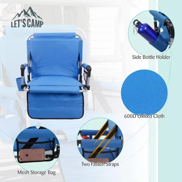 LETS CAMP Folding Stadium Seat Bleacher Chair with Cup Holder Mesh Bag and Hide Hooks Portable Stadium Chair with Back and CushionBlue