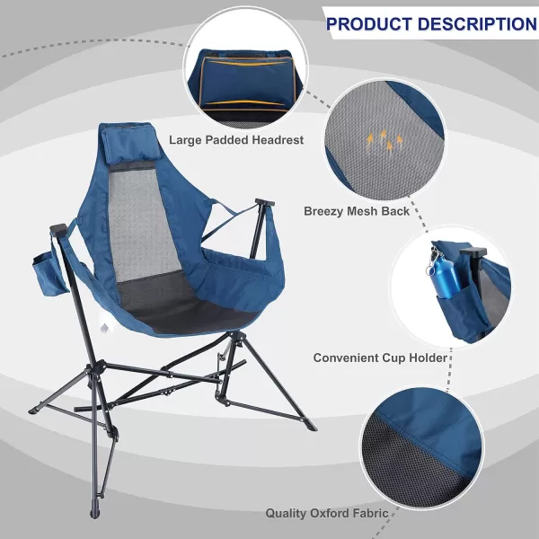 LETS CAMP Hammock Chair Portable Camping Chair Oversized Folding Rocking Chair with Headrest and Cup Holder for Travel Picnic Patio Fishing Supports 300lbsBlue