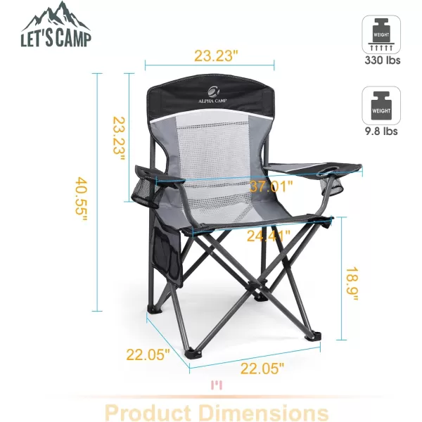 LETS CAMP Mesh Back Camping Chair Portable Folding Heavy Duty Outdoor Chair Support 330 LBS Durable Large Arm Chair with Cup Holder and Carry Bag for Camp Fishing HikingBlack