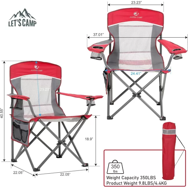 LETS CAMP Mesh Back Camping Chair Portable Folding Heavy Duty Outdoor Chair Support 330 LBS Durable Large Arm Chair with Cup Holder and Carry Bag for Camp Fishing HikingRed