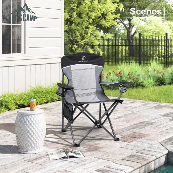 LETS CAMP Mesh Back Camping Chair Portable Folding Heavy Duty Outdoor Chair Support 330 LBS Durable Large Arm Chair with Cup Holder and Carry Bag for Camp Fishing HikingBlack