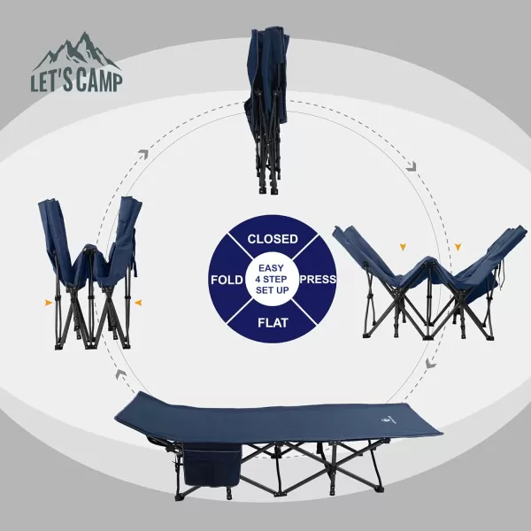 LETS CAMP Outdoor Folding Camping Cots for Adults 600 lbs Portable Heavy Duty Sleeping Cot Durable Lightweight Outdoor Bed with Carry Bag Navy BlueNavy
