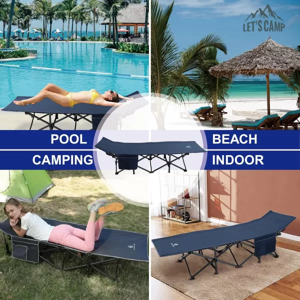 LETS CAMP Outdoor Folding Camping Cots for Adults 600 lbs Portable Heavy Duty Sleeping Cot Durable Lightweight Outdoor Bed with Carry Bag Navy BlueNavy