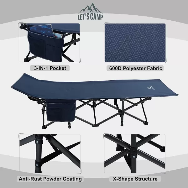 LETS CAMP Outdoor Folding Camping Cots for Adults 600 lbs Portable Heavy Duty Sleeping Cot Durable Lightweight Outdoor Bed with Carry Bag Navy BlueNavy