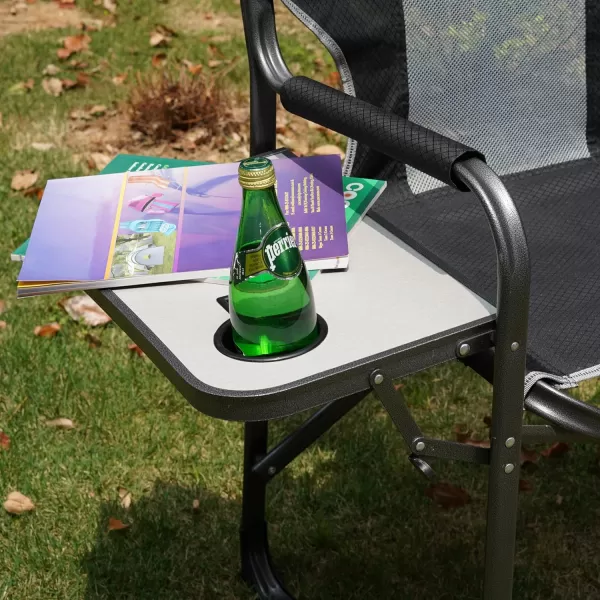 LETS CAMP Oversized Folding Director Chair Outdoor Camping Chair with Side Table and Pocket for Picnic Hiking Fishing Heavy Duty Supports 300 LBSBlack