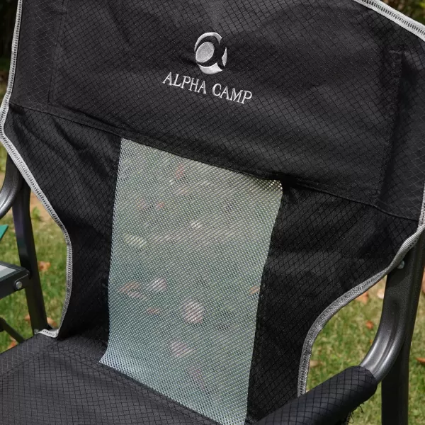 LETS CAMP Oversized Folding Director Chair Outdoor Camping Chair with Side Table and Pocket for Picnic Hiking Fishing Heavy Duty Supports 300 LBSBlack