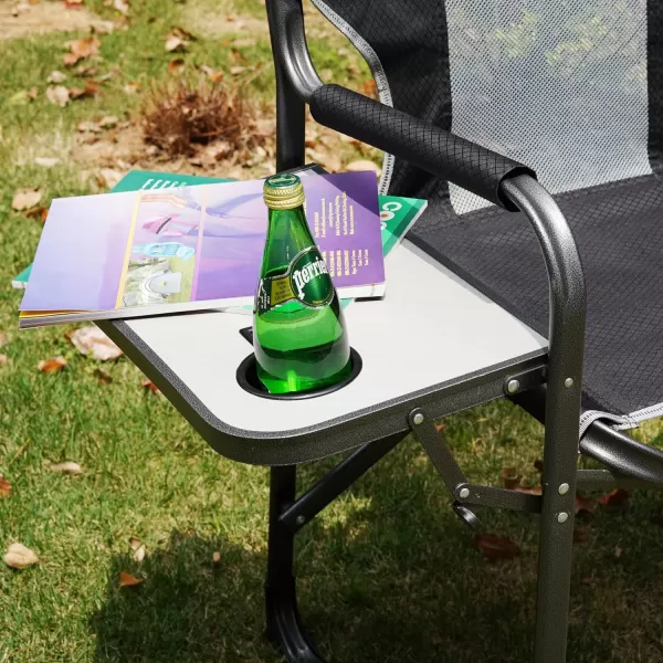 LETS CAMP Oversized Folding Director Chair Outdoor Camping Chair with Side Table and Pocket for Picnic Hiking Fishing Heavy Duty Supports 300 LBSBlack