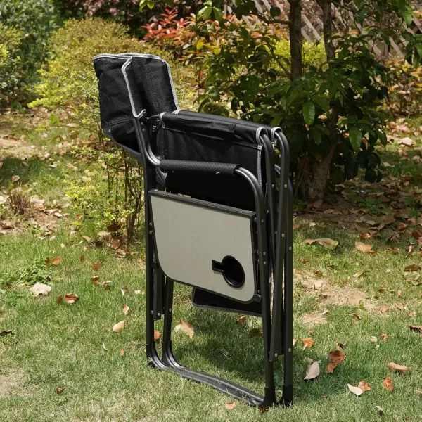 LETS CAMP Oversized Folding Director Chair Outdoor Camping Chair with Side Table and Pocket for Picnic Hiking Fishing Heavy Duty Supports 300 LBSBlack