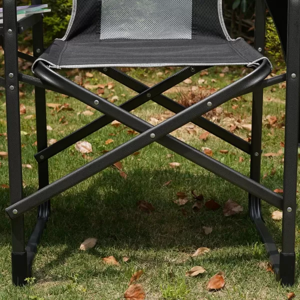 LETS CAMP Oversized Folding Director Chair Outdoor Camping Chair with Side Table and Pocket for Picnic Hiking Fishing Heavy Duty Supports 300 LBSBlack