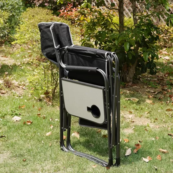 LETS CAMP Oversized Folding Director Chair Outdoor Camping Chair with Side Table and Pocket for Picnic Hiking Fishing Heavy Duty Supports 300 LBSBlack