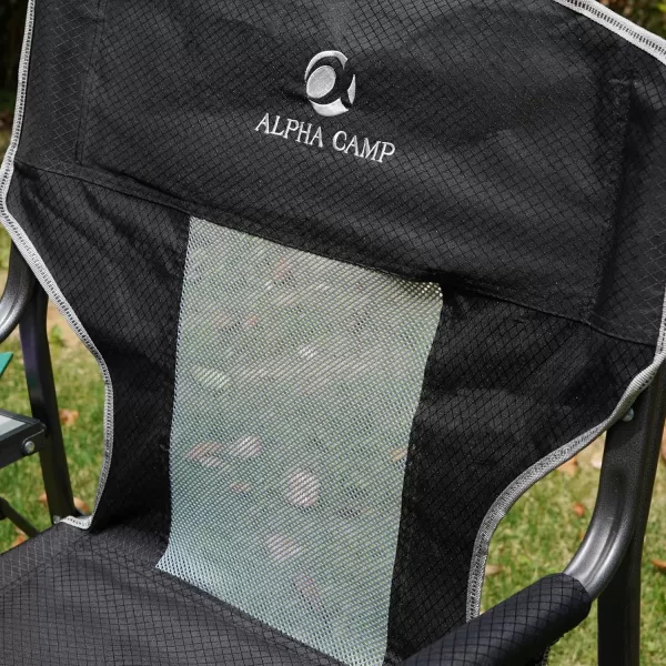 LETS CAMP Oversized Folding Director Chair Outdoor Camping Chair with Side Table and Pocket for Picnic Hiking Fishing Heavy Duty Supports 300 LBSBlack