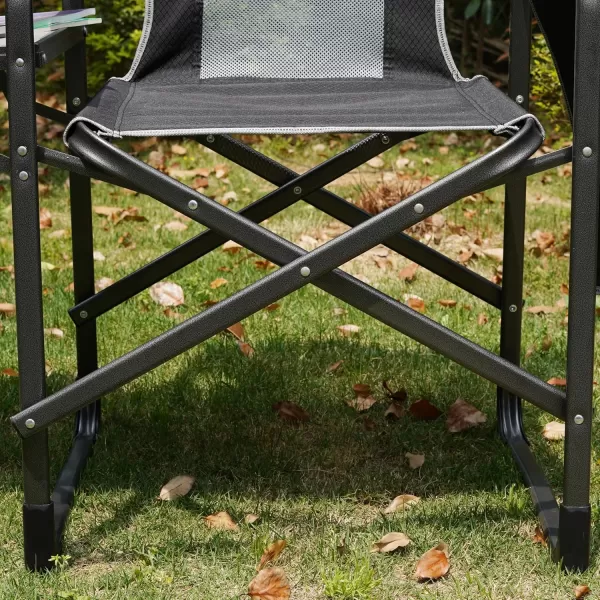 LETS CAMP Oversized Folding Director Chair Outdoor Camping Chair with Side Table and Pocket for Picnic Hiking Fishing Heavy Duty Supports 300 LBSBlack