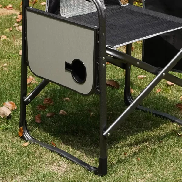 LETS CAMP Oversized Folding Director Chair Outdoor Camping Chair with Side Table and Pocket for Picnic Hiking Fishing Heavy Duty Supports 300 LBSBlack