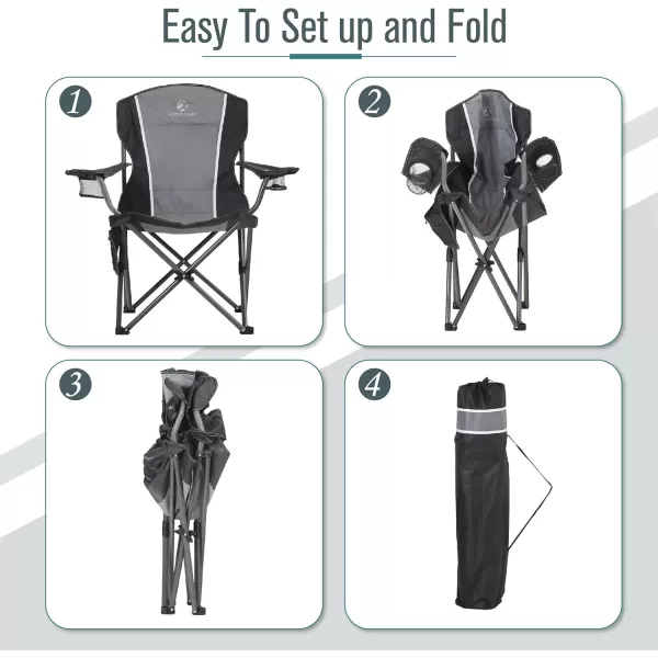 LETS CAMP Oversized Outdoor Folding Camping Chair Heavy Duty Arm Chair with Cup Holder and Storage Bag 350 LBS Weight Capacity BlueBlack Grey