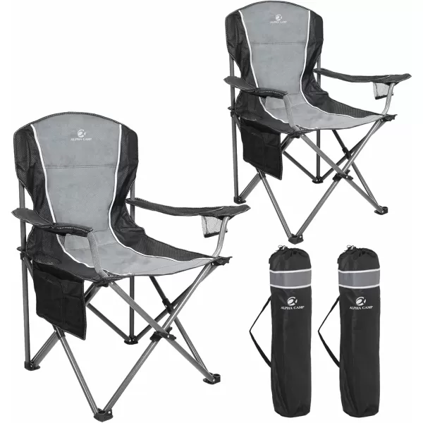 LETS CAMP Oversized Outdoor Folding Camping Chair Heavy Duty Arm Chair with Cup Holder and Storage Bag 350 LBS Weight Capacity BlueBlack Grey
