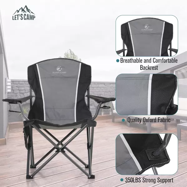 LETS CAMP Oversized Outdoor Folding Camping Chair Heavy Duty Arm Chair with Cup Holder and Storage Bag 350 LBS Weight Capacity BlueBlack Grey