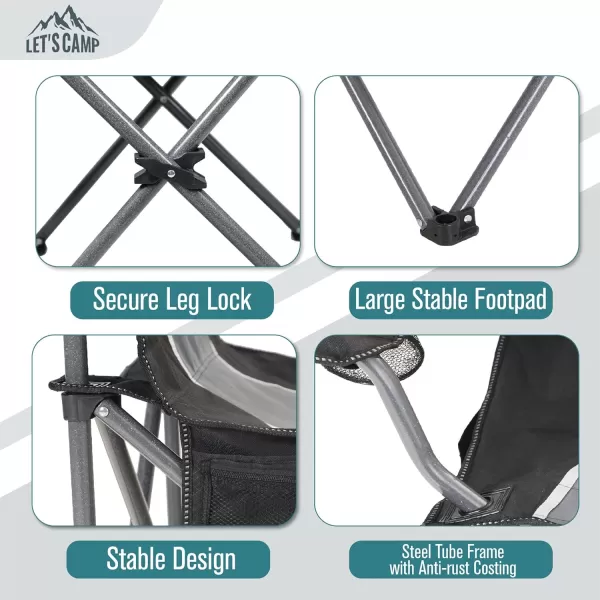LETS CAMP Oversized Outdoor Folding Camping Chair Heavy Duty Arm Chair with Cup Holder and Storage Bag 350 LBS Weight Capacity BlueBlack Grey