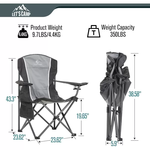 LETS CAMP Oversized Outdoor Folding Camping Chair Heavy Duty Arm Chair with Cup Holder and Storage Bag 350 LBS Weight Capacity BlueBlack Grey