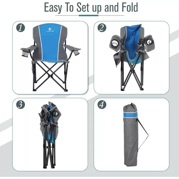 LETS CAMP Oversized Outdoor Folding Camping Chair Heavy Duty Arm Chair with Cup Holder and Storage Bag 350 LBS Weight Capacity BlueBlue Grey