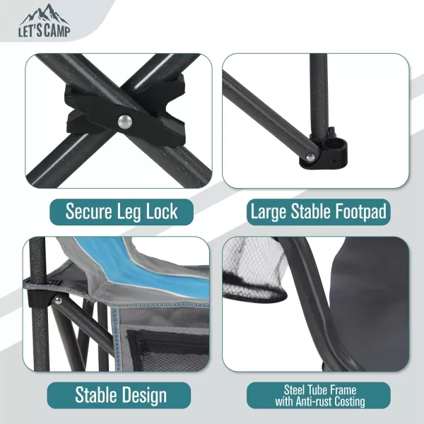 LETS CAMP Oversized Outdoor Folding Camping Chair Heavy Duty Arm Chair with Cup Holder and Storage Bag 350 LBS Weight Capacity BlueBlue Grey