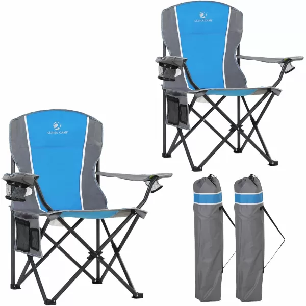 LETS CAMP Oversized Outdoor Folding Camping Chair Heavy Duty Arm Chair with Cup Holder and Storage Bag 350 LBS Weight Capacity BlueBlue Grey
