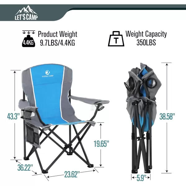 LETS CAMP Oversized Outdoor Folding Camping Chair Heavy Duty Arm Chair with Cup Holder and Storage Bag 350 LBS Weight Capacity BlueBlue Grey